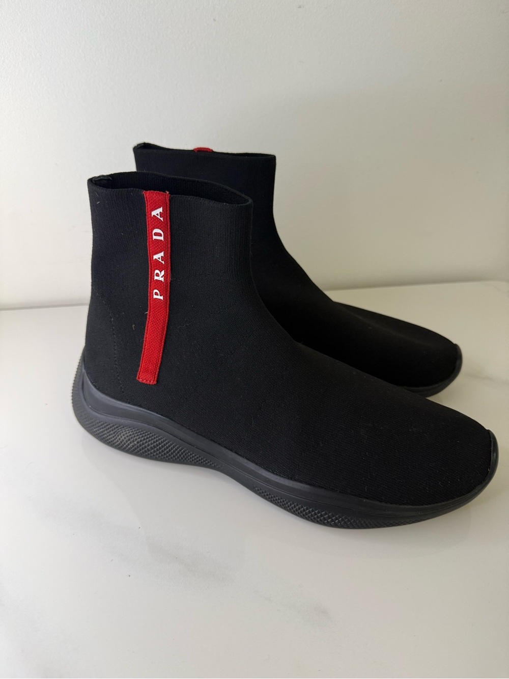 Prada Linea Rossa 4T3351 Black Sock Knit High Sneakers Size 6 MENS - Picture 1 of 7
